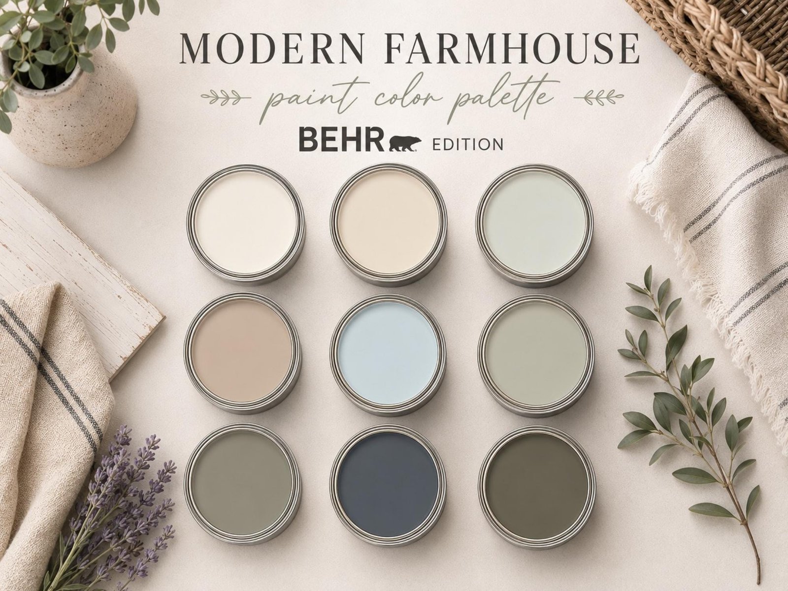 Modern Farmhouse Paint Color Palette (Behr Colors)