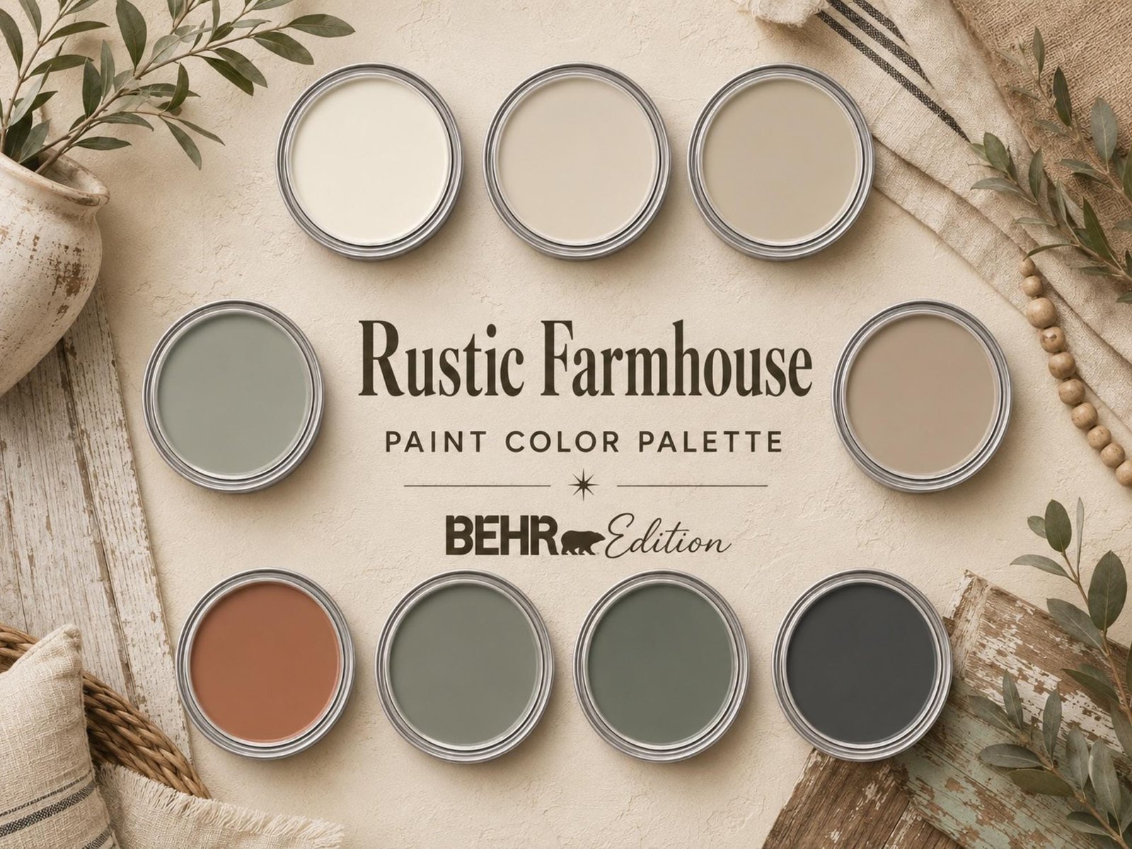 Rustic Farmhouse Wall Paint Color Palette (Behr Colors)