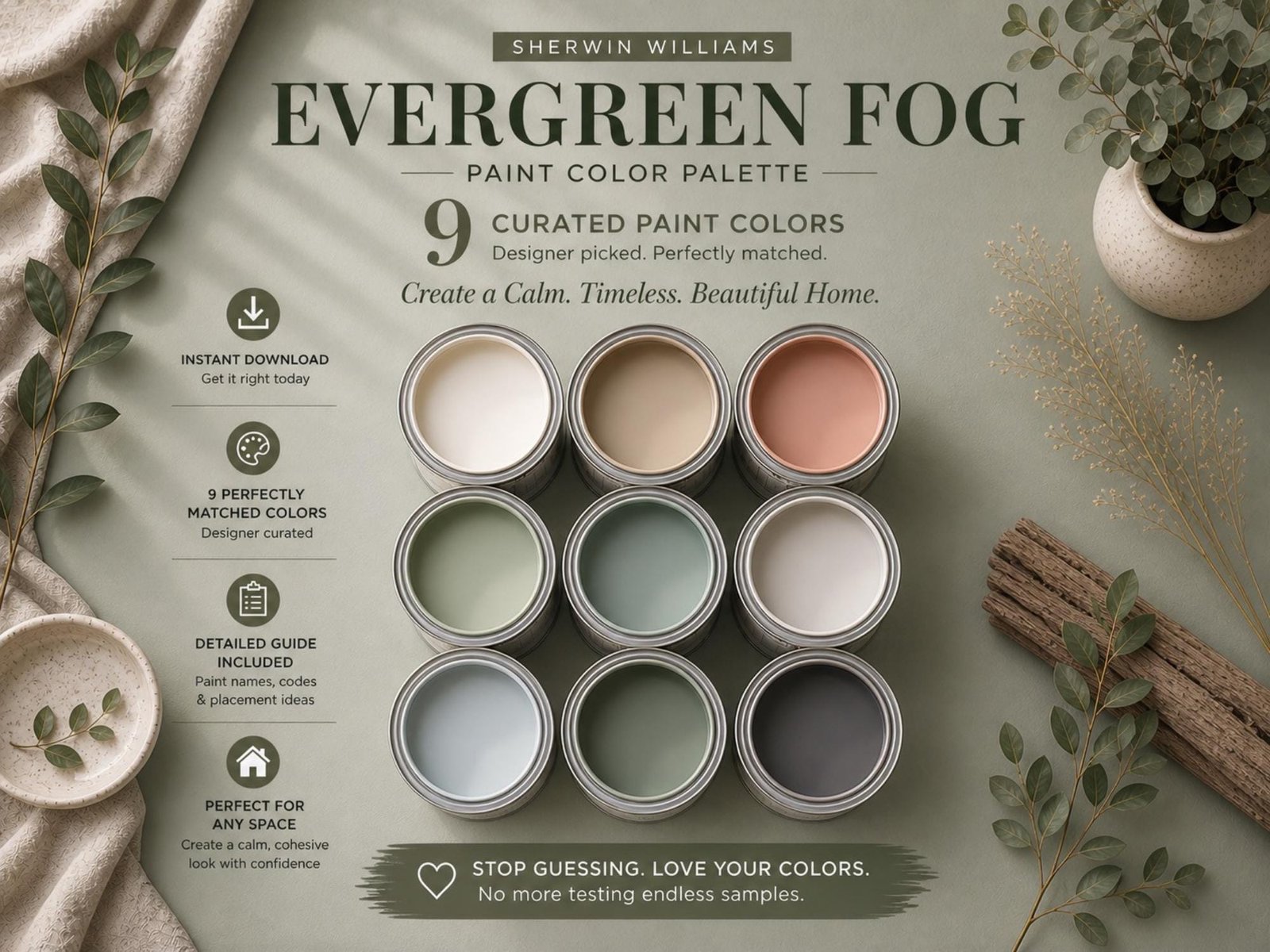 Evergreen Fog Paint Palette (Sherwin-Williams Colors)